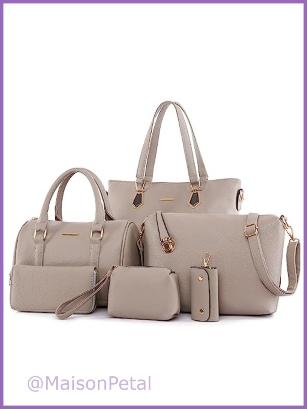 Synthetic Leather 6pc Purse Set Tote Crossbody Hobo Clutch Card Holder